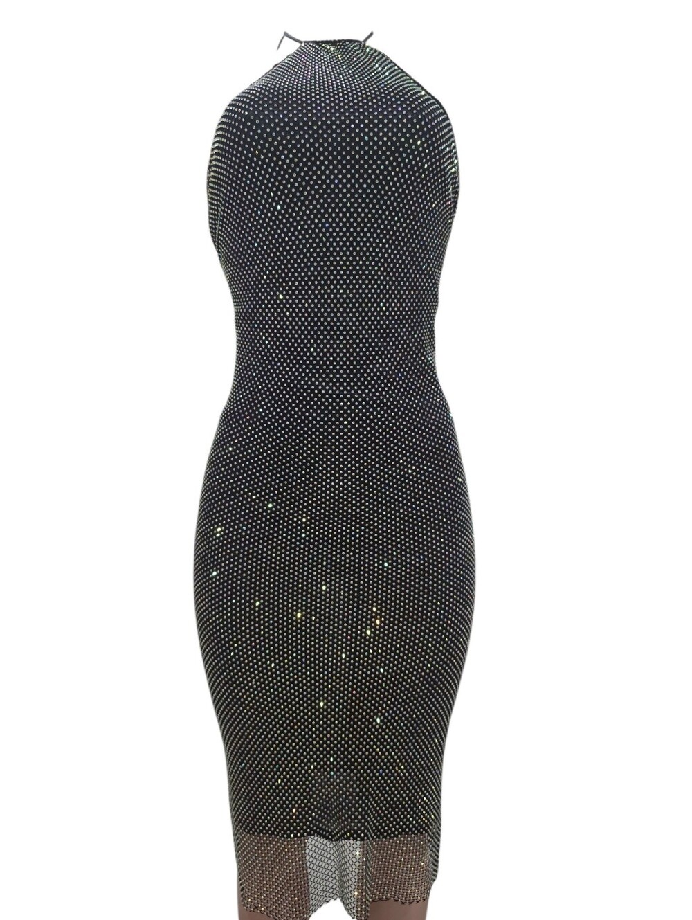 Stunning Rare London black halter midi dress covered in sparkling rhinestones.